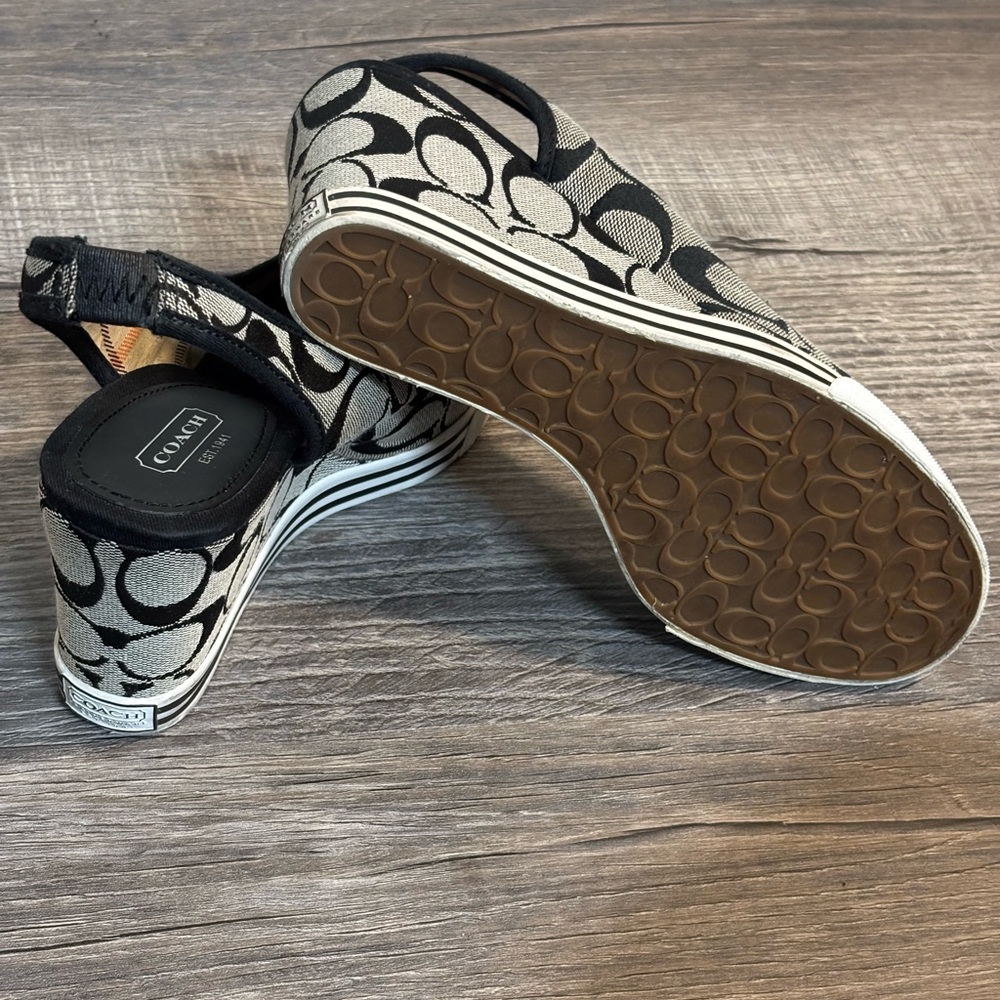 Coach Women's Black and Tan Wedge Sandals - Picture 5 of 6
